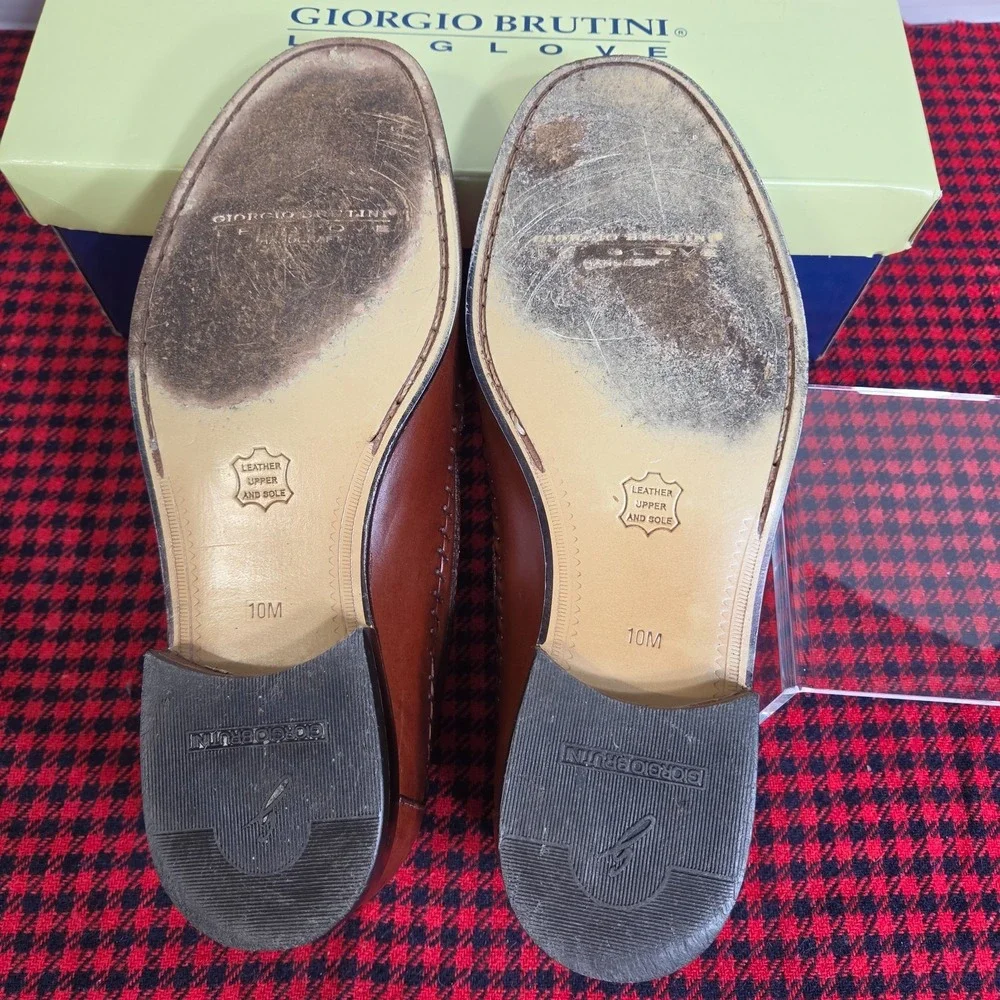 Giorgio Brutini Le Glove Penny Loafers Two Tone Brown Leather Canvas Mens 10M